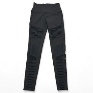 Alo High Waist Moto Leggings In Dark Grey Color Size Small